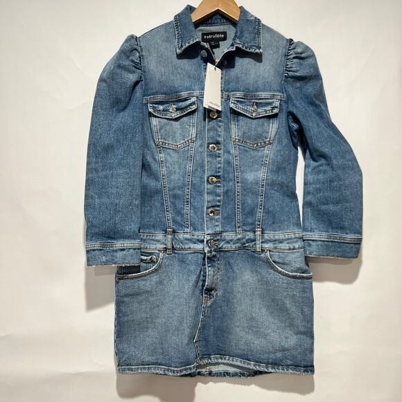 Retrofete Sibi Puff-Sleeve Denim Mini Dress Size L NWT - Picture 9 of 13